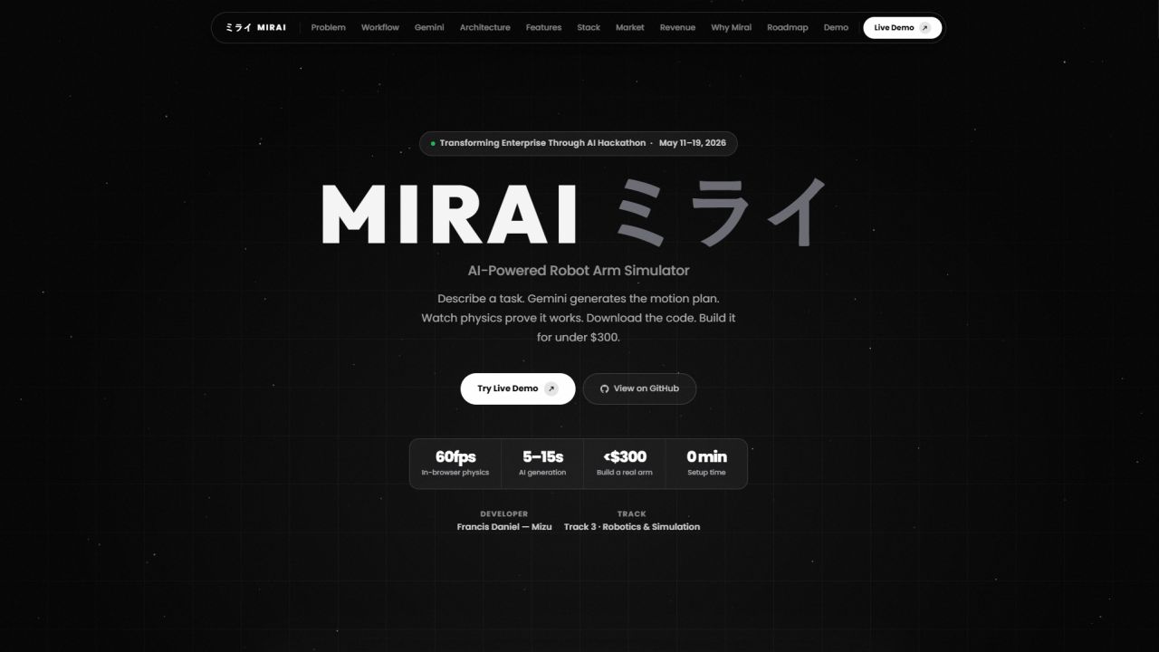 Mirai — AI-powered robot arm simulator